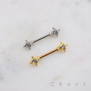 MULTI CZ STAR ROUND BEZEL 316L SURGICAL STEEL NIPPLE RING